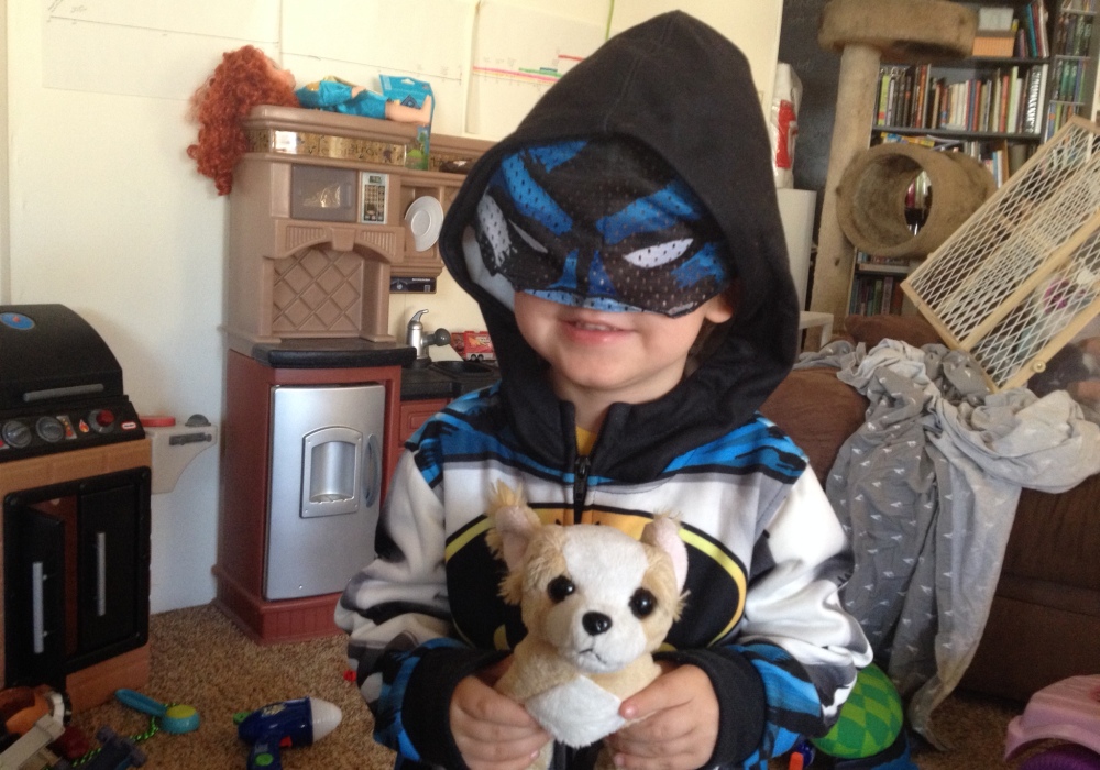 Kit in Batman Hoodie