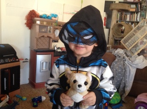Kit in Batman Hoodie
